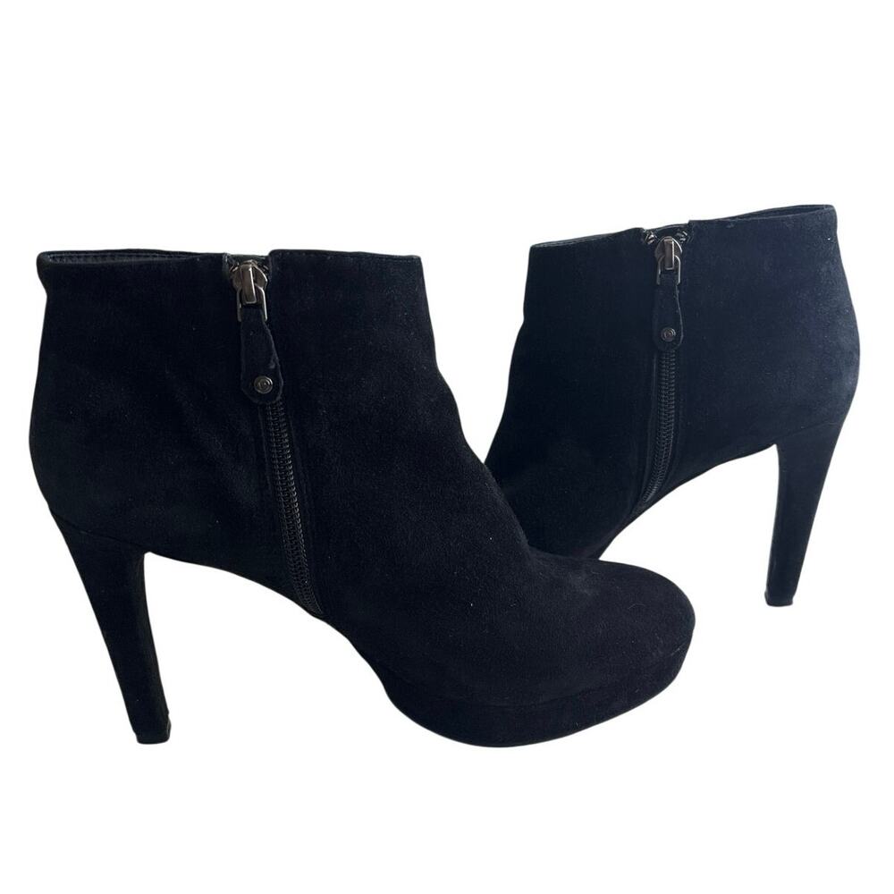 Rockport Black Suede Platform Ankle Boots Size 8 High Heel Zip Booties - Picture 7 of 9